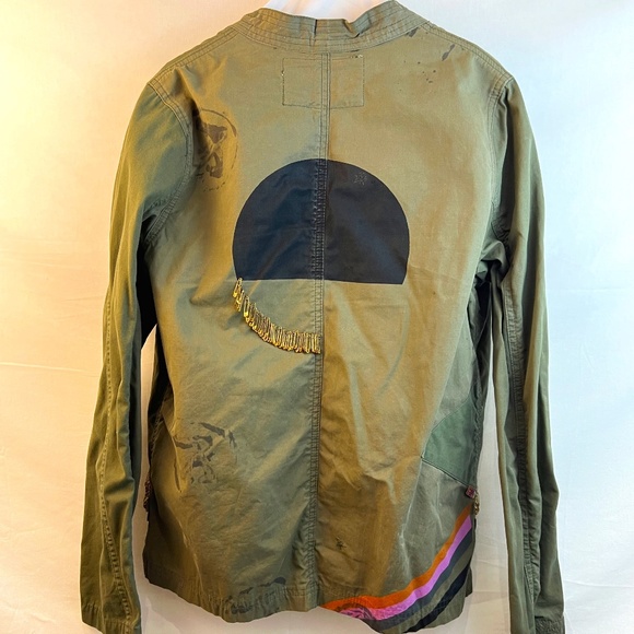 FreeCity - RARE & Vintage Safety Pin Texas Tokyo Moon Printed Army Kimono Size M - Picture 2 of 16